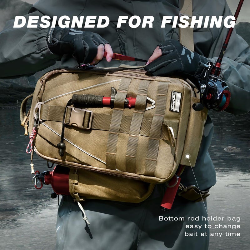Ghosthorn Fishing Backpack Tackle Sling Bag-Backpack with Rod Holder- Lightweight Tackle Box Fly Fishing Gifts for Men Women (K.Large Khaki) - Image 5